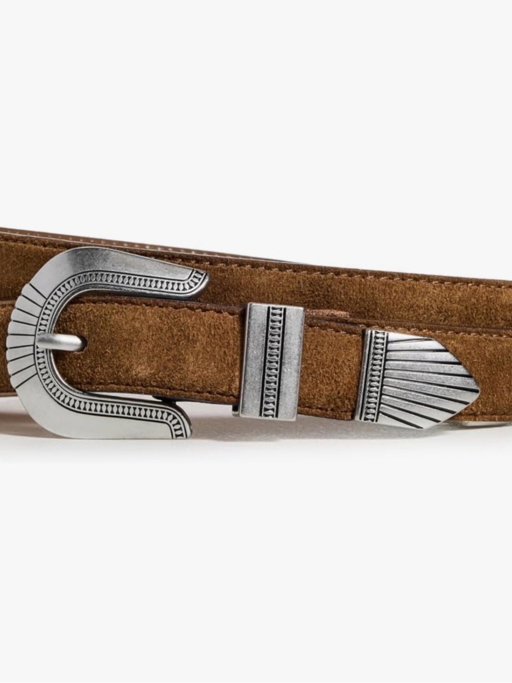Madewell women’s overt Tan Suede Western Buckle Belt with Silver Hardware